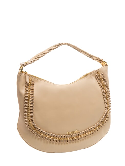NAOMI Sac hobo en cuir avec chaîne beige - Sacs pour Femme
