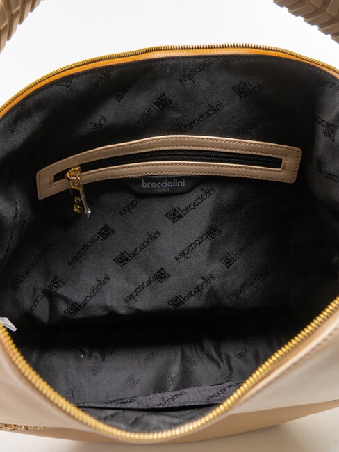 NAOMI Sac hobo en cuir avec chaîne beige - Sacs pour Femme