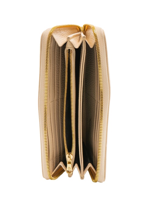 BASIC Grand portefeuille en cuir zipp&eacute; beige - Portefeuilles Femme