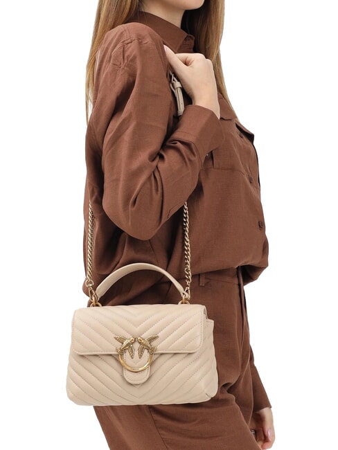 LOVE LADY PUFF Mini sac &agrave; main, avec bandouli&egrave;re beige-gris fum&eacute;-or antique - Sacs pour Femme