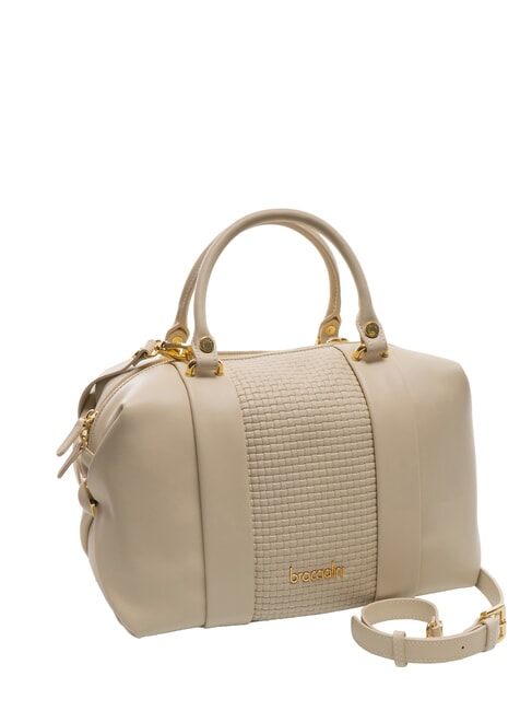 NAOMI Sac de coffre en cuir tressé beige - Sacs pour Femme