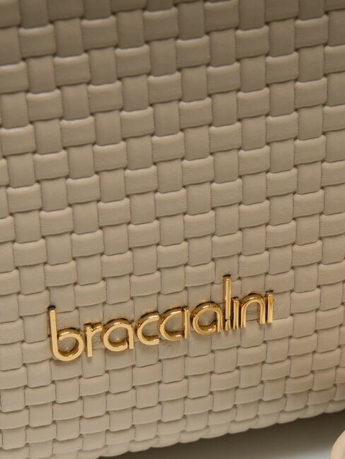 NAOMI Sac de coffre en cuir tressé beige - Sacs pour Femme