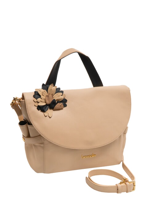 SOFIA Sac &agrave; main en cuir avec fleur beige - Sacs pour Femme