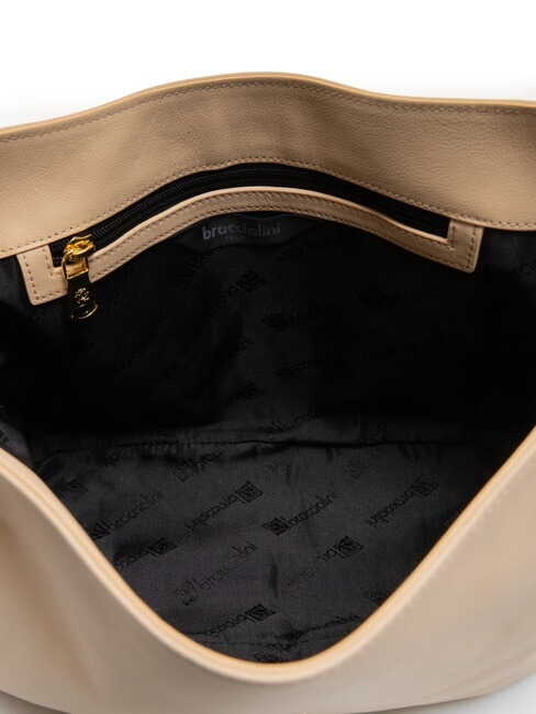 SOFIA Sac &agrave; main en cuir avec fleur beige - Sacs pour Femme