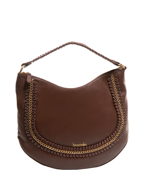 NAOMI Sac hobo en cuir avec chaîne marron - Sacs pour Femme