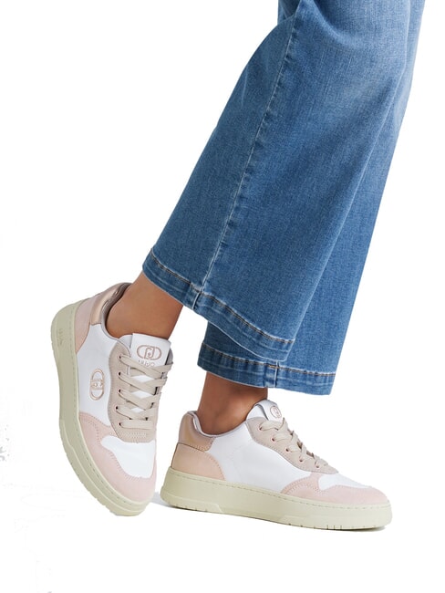 ME 03 Snakers en cuir et daim nu/blanc/pois - Chaussures Femme