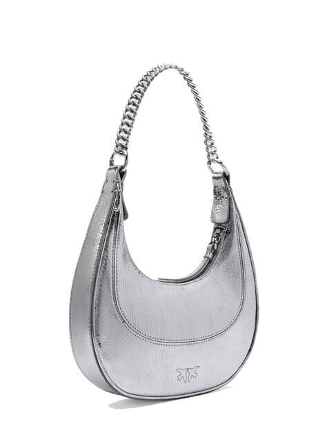 BRIOCHE Sac à bandoulière en cuir métallisé argent-nickel brillant - Sacs pour Femme