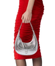 PINKO BRIOCHE Sac à bandoulière en cuir métallisé argent-nickel brillant - Sacs pour Femme - 5