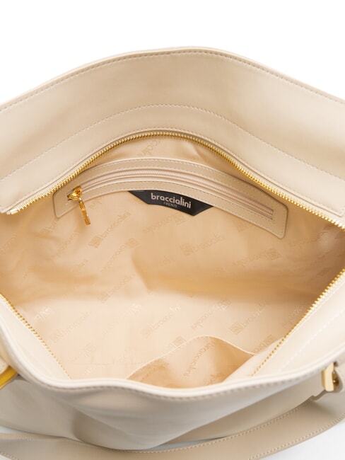NORA Sac shopping en cuir avec boucles beige - Sacs pour Femme