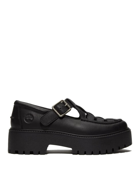 STONE STREET BUCKLE Chaussure à plateforme en cuir noir pleine fleur - Chaussures Femme
