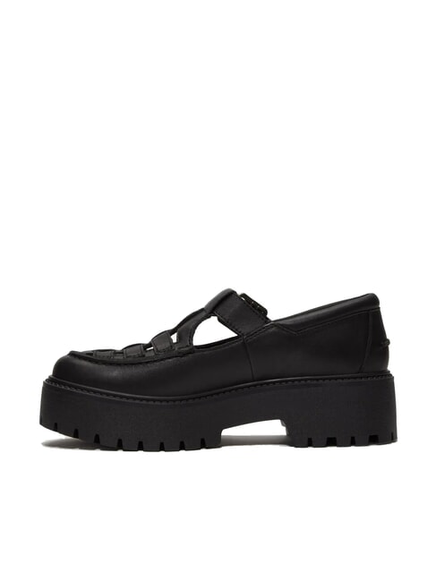 STONE STREET BUCKLE Chaussure &agrave; plateforme en cuir noir pleine fleur - Chaussures Femme