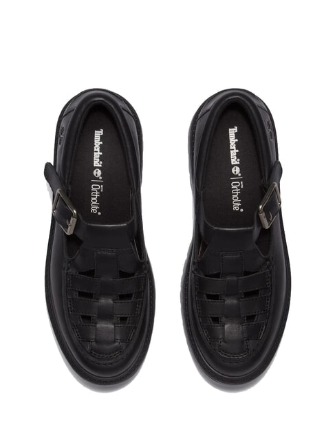 STONE STREET BUCKLE Chaussure &agrave; plateforme en cuir noir pleine fleur - Chaussures Femme