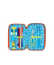 SJGANG TINYPATCH BOY Trousse &agrave; crayons 3 zips compl&egrave;te avec kit scolaire turquoise vif - &Eacute;tuis et Accessoires - 3