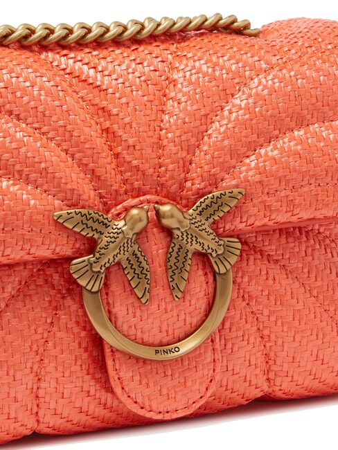 LOVE PUFF Mini sac bandoulière en raphia rouge mandarine-or antique - Sacs pour Femme