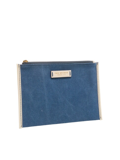 ANNA Pochette plate en toile bleu marine/blanc lait abb. or - Sacs pour Femme