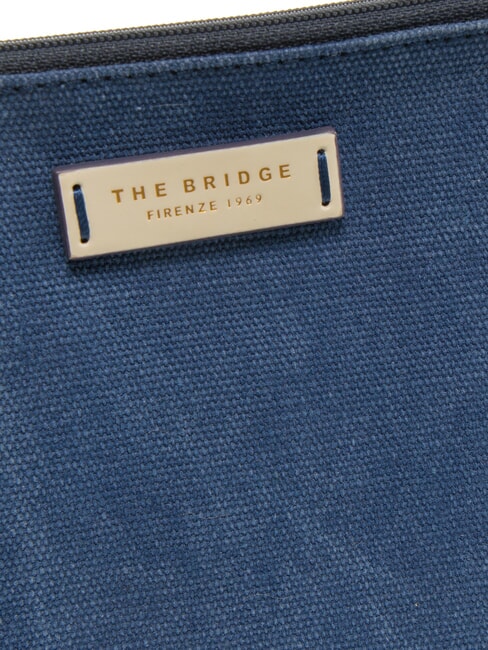 ANNA Pochette plate en toile bleu marine/blanc lait abb. or - Sacs pour Femme