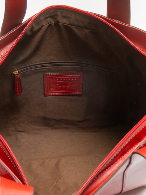 CARLOTTA Sac cabas porté épaule en cuir cerise / or - Sacs pour Femme