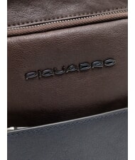 PIQUADRO BLACK SQUARE Sac à dos asymétrique en cuir bleu/marron foncé - Sacs à dos pour ordinateur portable - 3