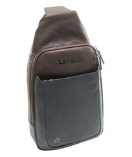 PIQUADRO BLACK SQUARE Sac à dos asymétrique en cuir bleu/marron foncé - Sacs à dos pour ordinateur portable - 4