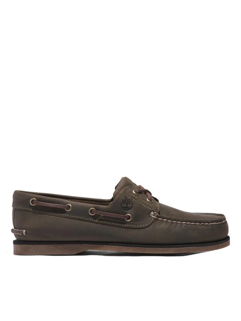 CLASSIC BOAT  Chaussures en cuir su&eacute;d&eacute; olive - Chaussures Homme