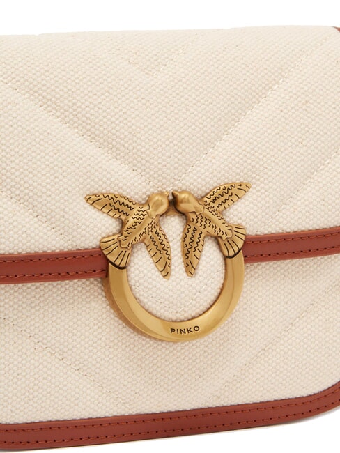 LOVE BOX BAG Mini sac à bandoulière en toile beige/marron-or antique - Sacs pour Femme