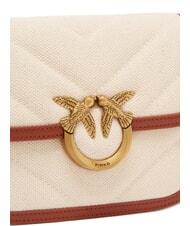 PINKO LOVE BOX BAG Mini sac à bandoulière en toile beige/marron-or antique - Sacs pour Femme - 3