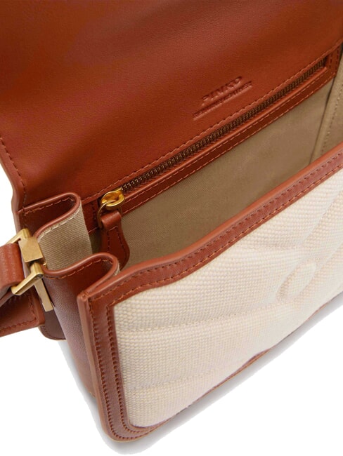 LOVE BOX BAG Mini sac à bandoulière en toile beige/marron-or antique - Sacs pour Femme