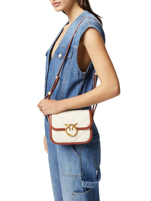 LOVE BOX BAG Mini sac à bandoulière en toile beige/marron-or antique - Sacs pour Femme