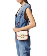 PINKO LOVE BOX BAG Mini sac à bandoulière en toile beige/marron-or antique - Sacs pour Femme - 6