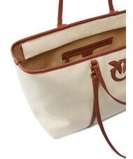 PINKO MIRANDA Sac cabas en toile avec doubles poignées multibeige/cuir-or antique - Sacs pour Femme - 4