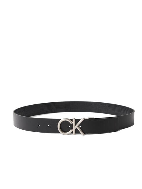 CK HALLMARK LOGO Ceinture en cuir imprimé lézard noir / étain - Ceintures