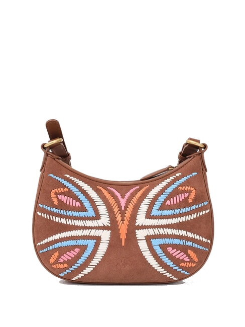 HALF MOON Sac à bandoulière en cuir suédé marron - lion-or antique - Sacs pour Femme