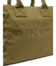 PINKO BEACH Sac shopping en toile recyclée olive gothique-or antique - Sacs pour Femme - 3