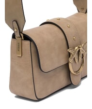 PINKO LOVE ONE MINI Mini sac bandoulière en cuir beige-gris fumé-or antique - Sacs pour Femme - 4