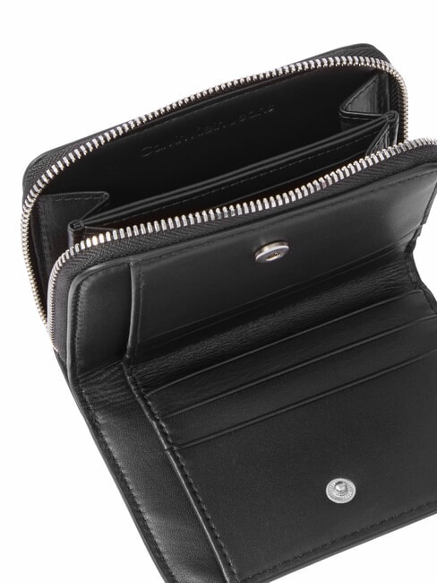 CKJ MINIMAL MONOGRAM Portefeuille en cuir moyen sur noir - Portefeuilles Femme