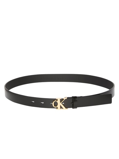 MONOGRAM BUCKLE Ceinture en cuir avec logo en métal sur noir - Ceintures
