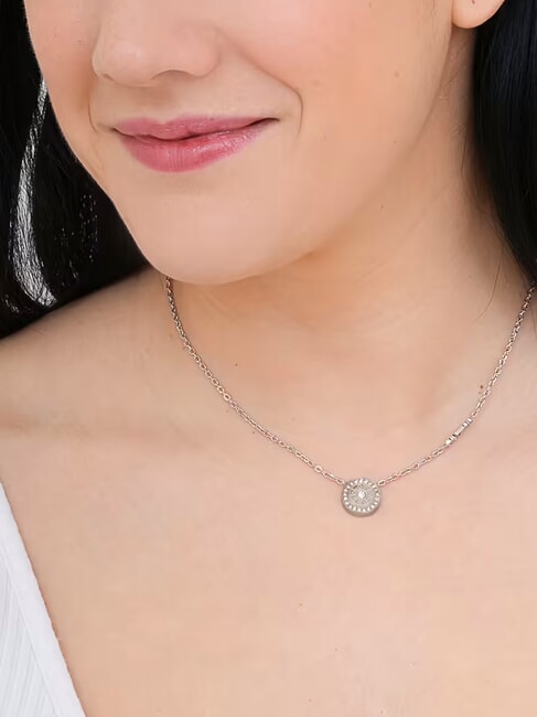 LOVE Collier avec breloque ronde et zircone ARGENT - Colliers