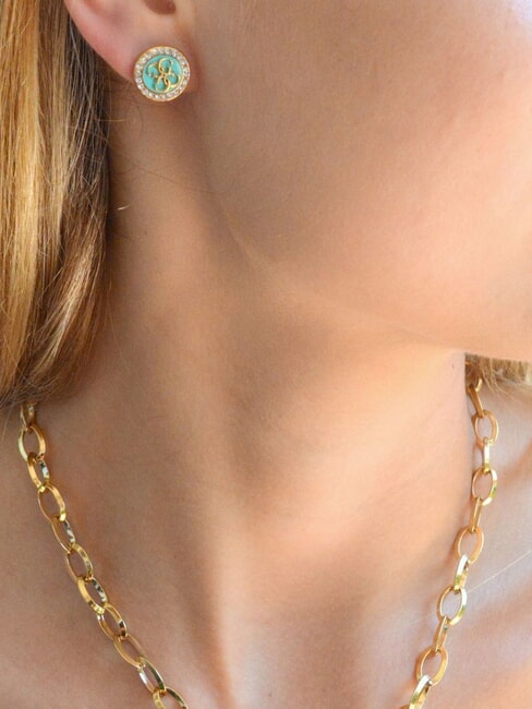 DREAMING Boucles d'oreilles &agrave; tige en &eacute;mail avec logo or jaune/aigue-marine - Boucles d'oreilles