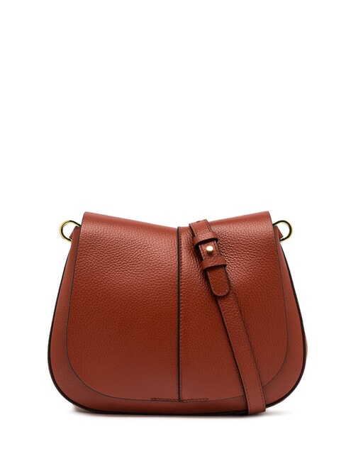 HELENA ROUND Sac en cuir avec double bandouli&egrave;re rouge brique - Sacs pour Femme