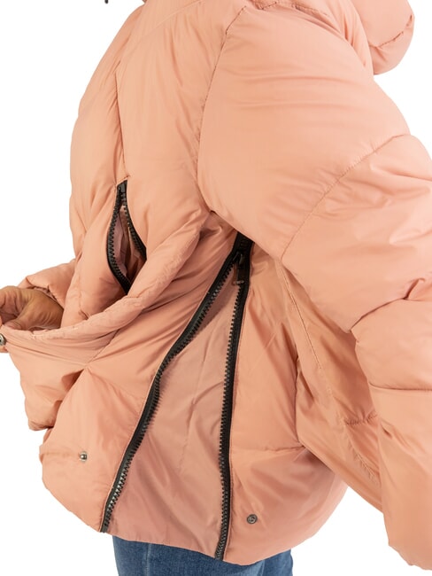 EUGENIE Doudoune courte en satin avec capuche cam&eacute;e marron - Doudounes femme