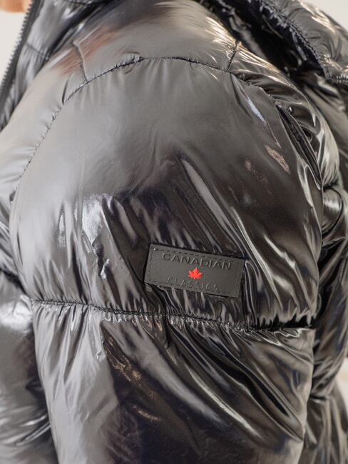 MINGAN Doudoune courte brillante à capuche noir brillant recyclé - Doudounes femme