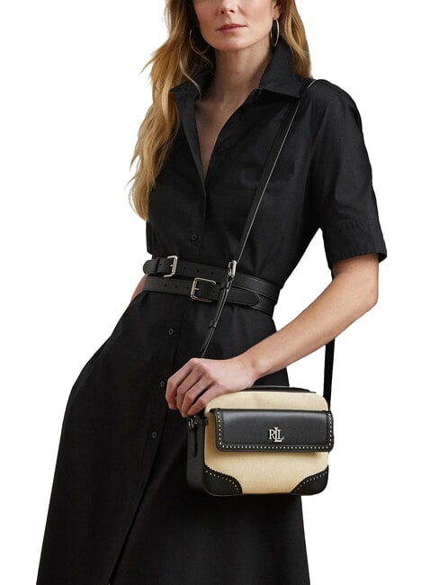 MARCY Sac photo en paille avec poche naturel clair/noir - Sacs pour Femme