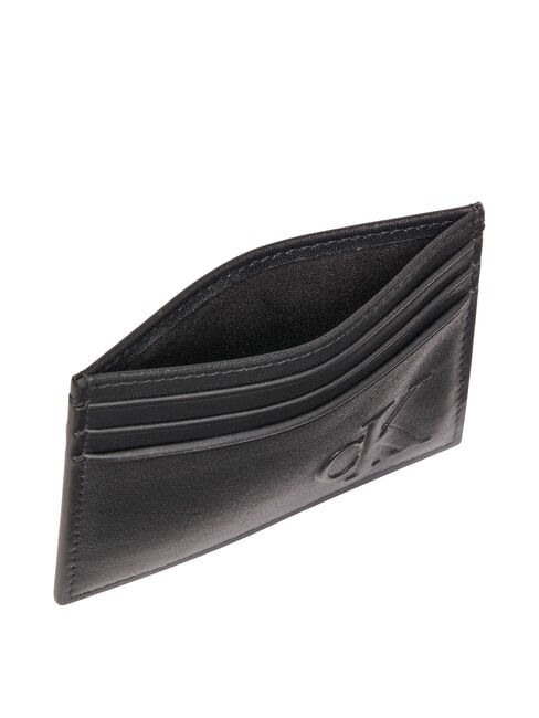 SCULPTED IMPRESSION Porte-cartes de crédit plat en cuir sur noir - Portefeuilles Homme