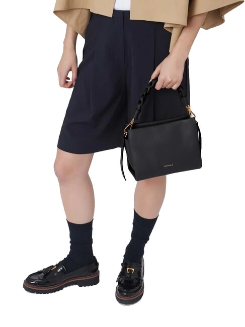 BOHEME GRANA DOUBLE Sac à main, avec bandoulière, en cuir noir/cognac - Sacs pour Femme