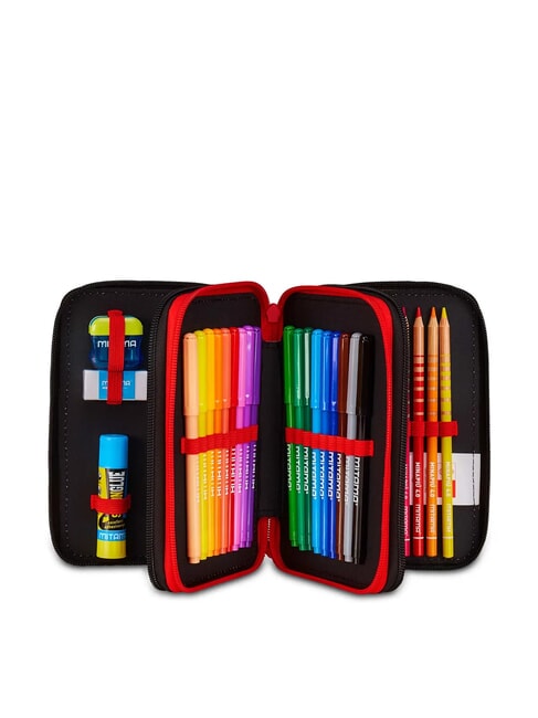 KICK AND SCORE Trousse à crayons 3 zips avec trousse scolaire Noir - Étuis et Accessoires