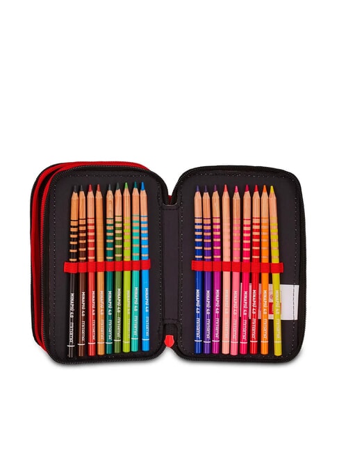 KICK AND SCORE Trousse à crayons 3 zips avec trousse scolaire Noir - Étuis et Accessoires