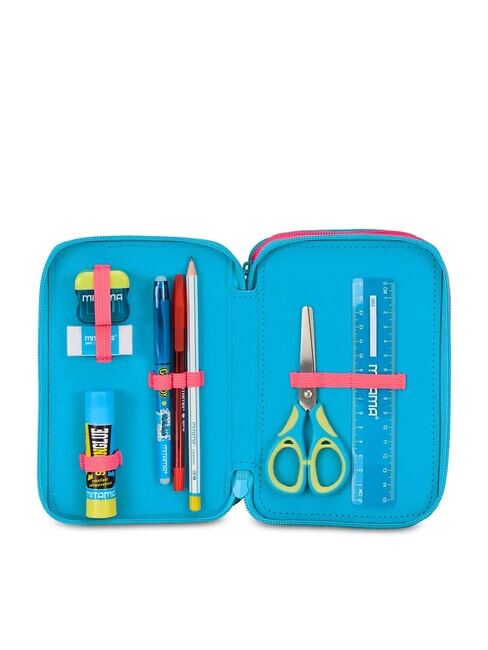 FEVER Trousse à crayons 3 zips avec trousse scolaire Fluo turquoise - Étuis et Accessoires