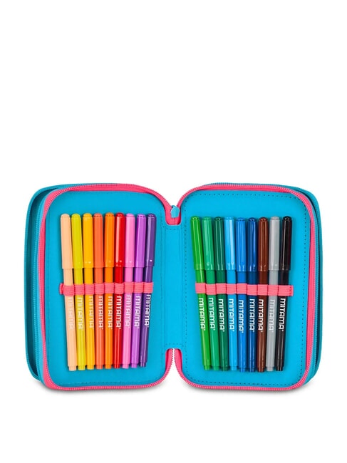 FEVER Trousse à crayons 3 zips avec trousse scolaire Fluo turquoise - Étuis et Accessoires