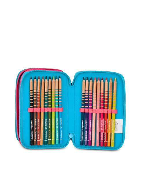 FEVER Trousse à crayons 3 zips avec trousse scolaire Fluo turquoise - Étuis et Accessoires