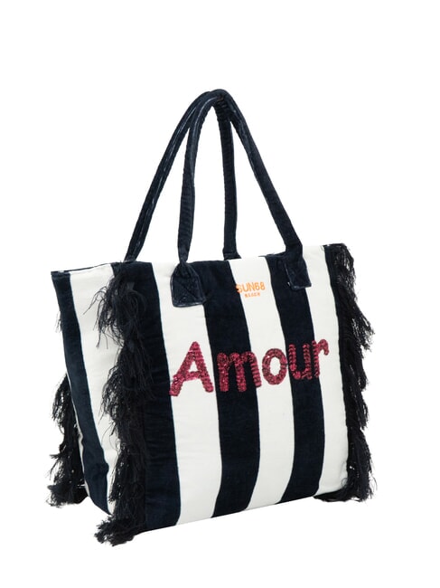 FANCY SPONGE ALLOVER Sac de plage en toile à bandoulière bleu marine/blanc crème - Sacs pour Femme